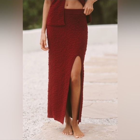 Celandine Dresses & Skirts - ANTHROPOLOGIE Celandine Puckered Side-Slit Maxi Skirt Dark Red NWT MSRP 98 Sz M
